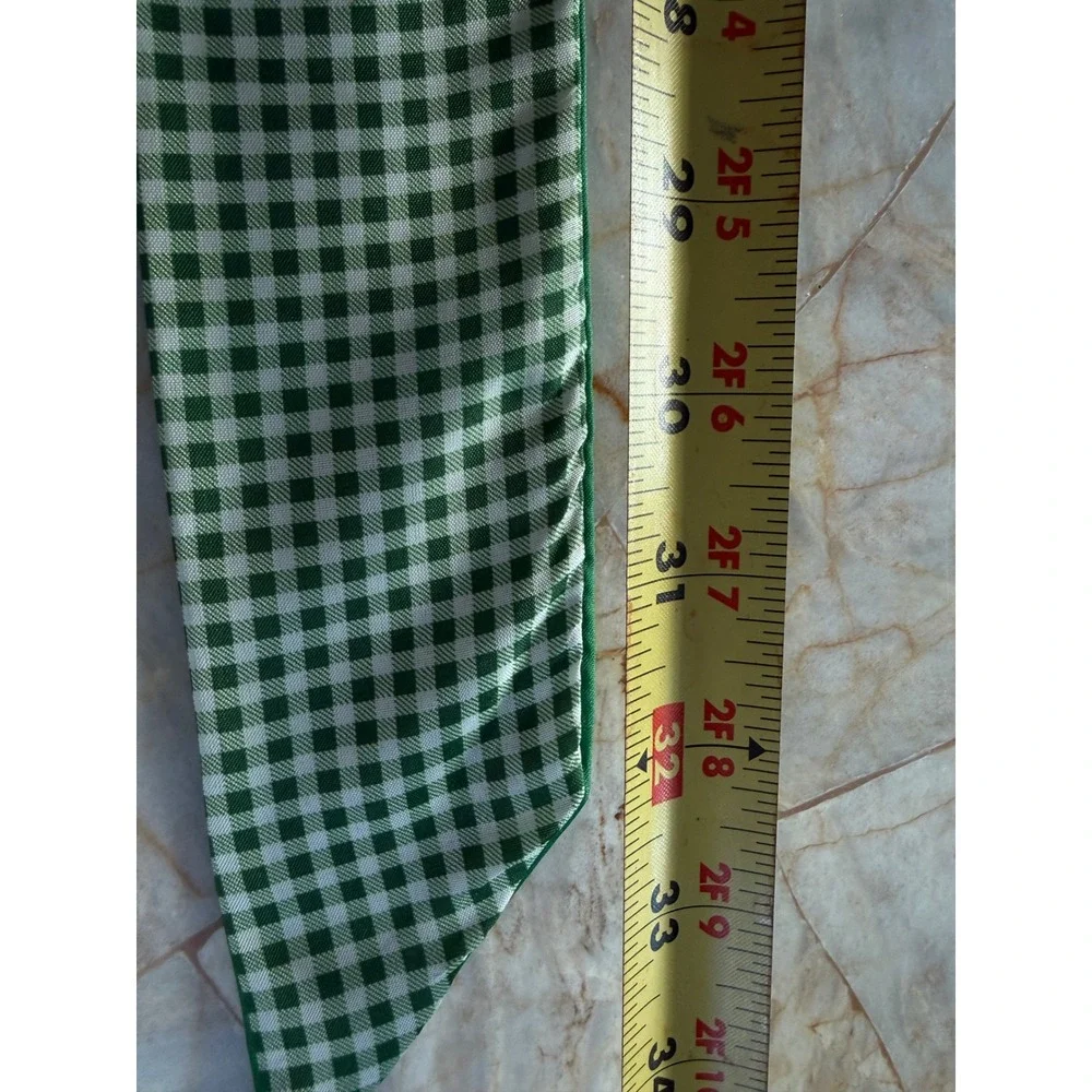 Green Satin Skinny Scarf Reversible Gingham Check Neck Tie Hair Ribbon 32 Inch
